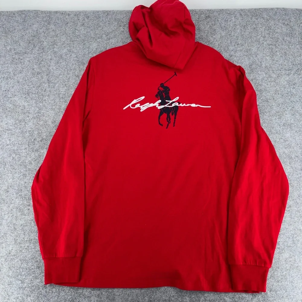 Polo Ralph Lauren Mens Red Big Pony Logo Long Sleeve Hooded T-Shirt Large